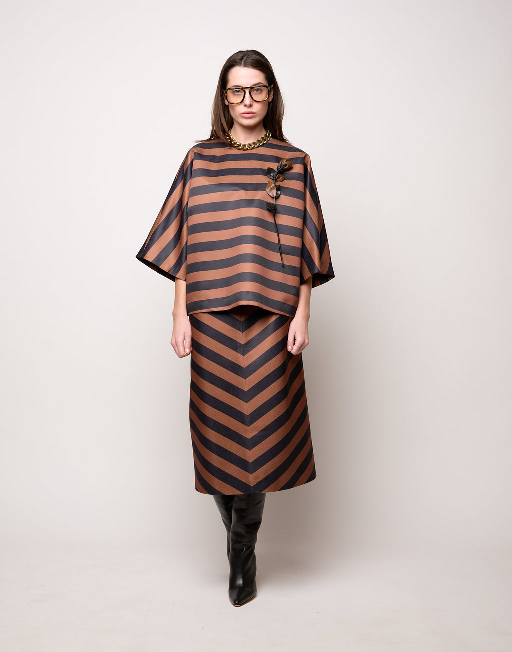 Blusa Kimono in Duchesse Nero/Whisky