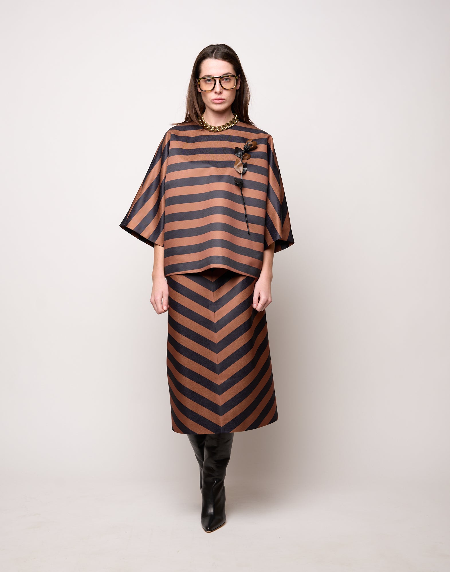 Blusa Kimono in Duchesse Nero/Whisky
