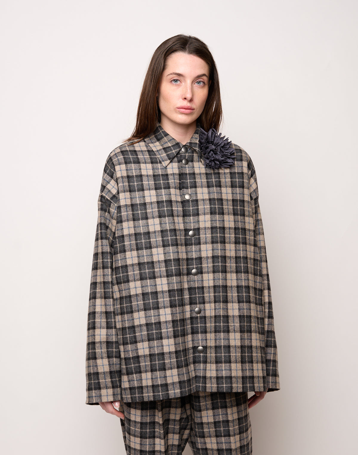 Veste-chemise genderless doublée en molleton à boutons-pression Ponce/Fumée Londres/Tied Bleu