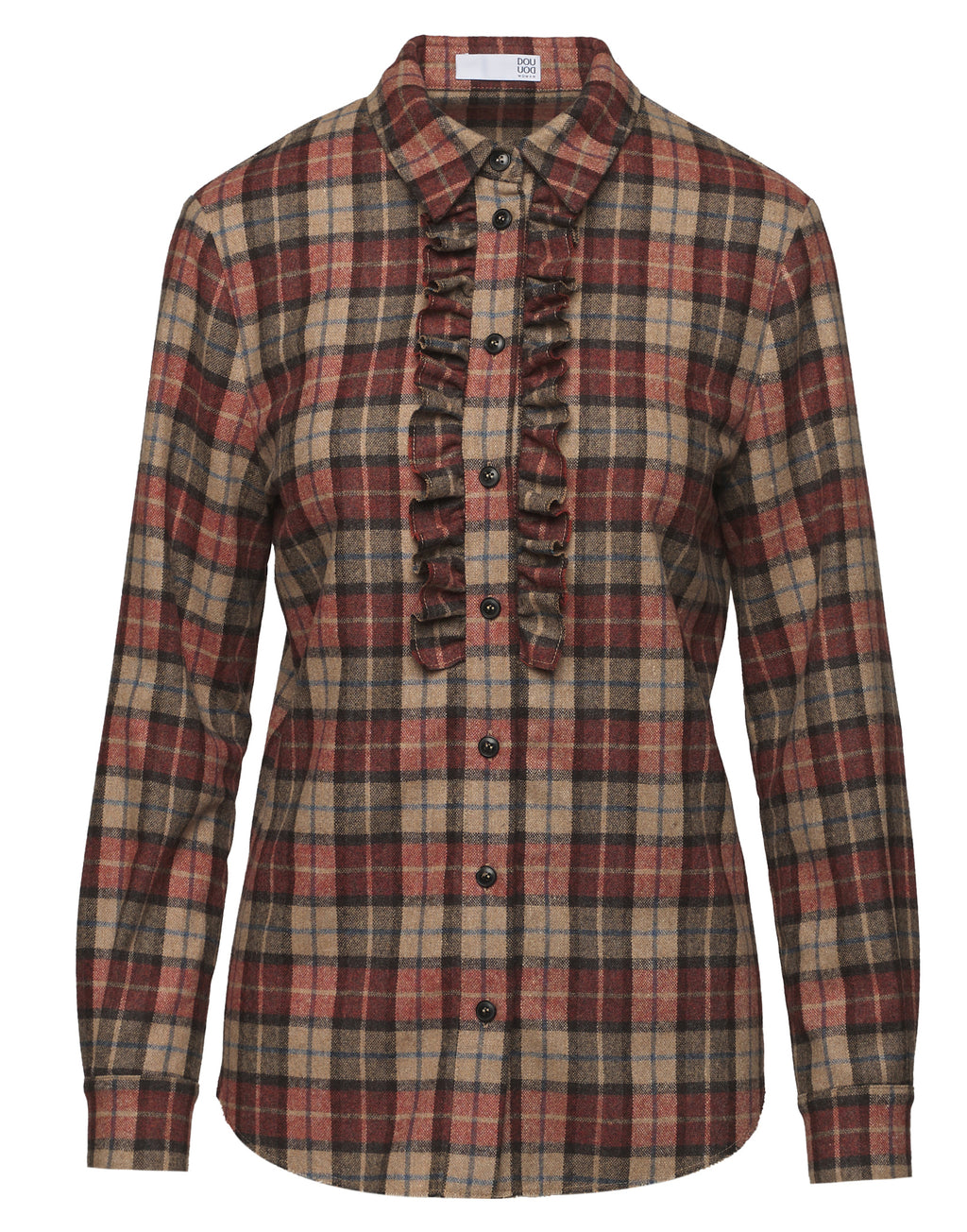 Camicia con Collo Chiuso e Rouches a Taglio Vivo Rust
