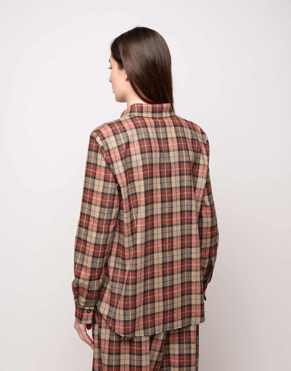 Camicia con Collo Chiuso e Rouches a Taglio Vivo Rust