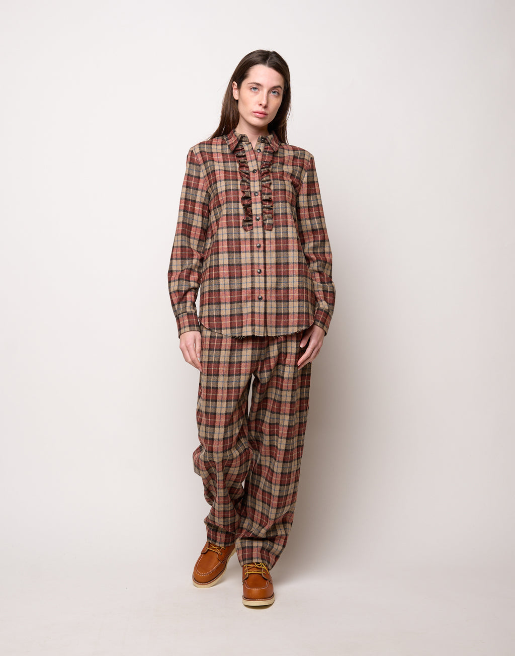 Camicia con Collo Chiuso e Rouches a Taglio Vivo Rust