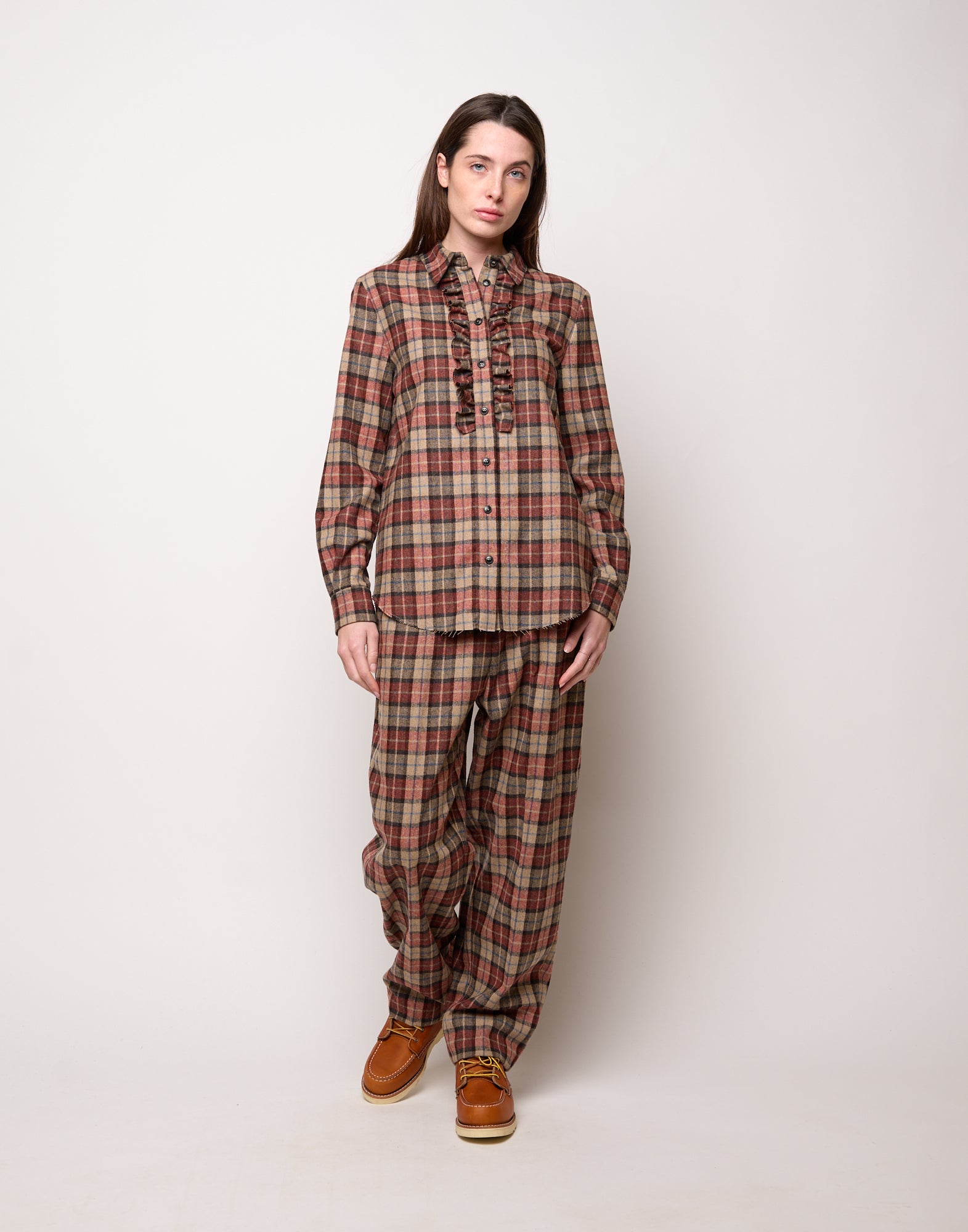 Camicia con Collo Chiuso e Rouches a Taglio Vivo Rust