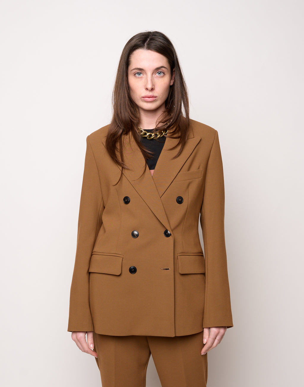 Blazer Doppio Petto in Doppio Crepe Stretch Cannella