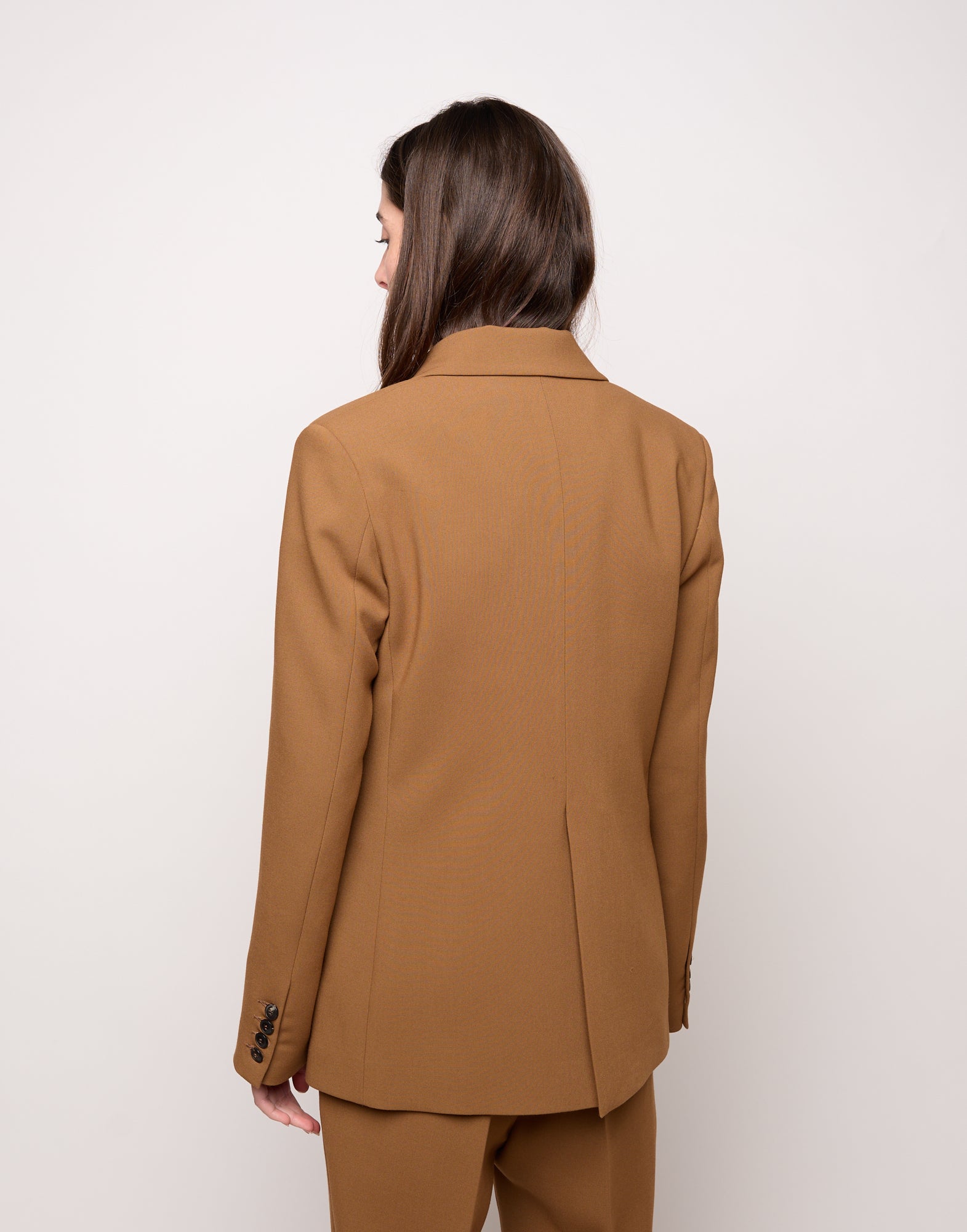 Blazer Doppio Petto in Doppio Crepe Stretch Cannella