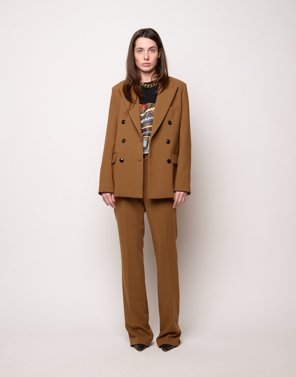 Blazer Doppio Petto in Doppio Crepe Stretch Cannella