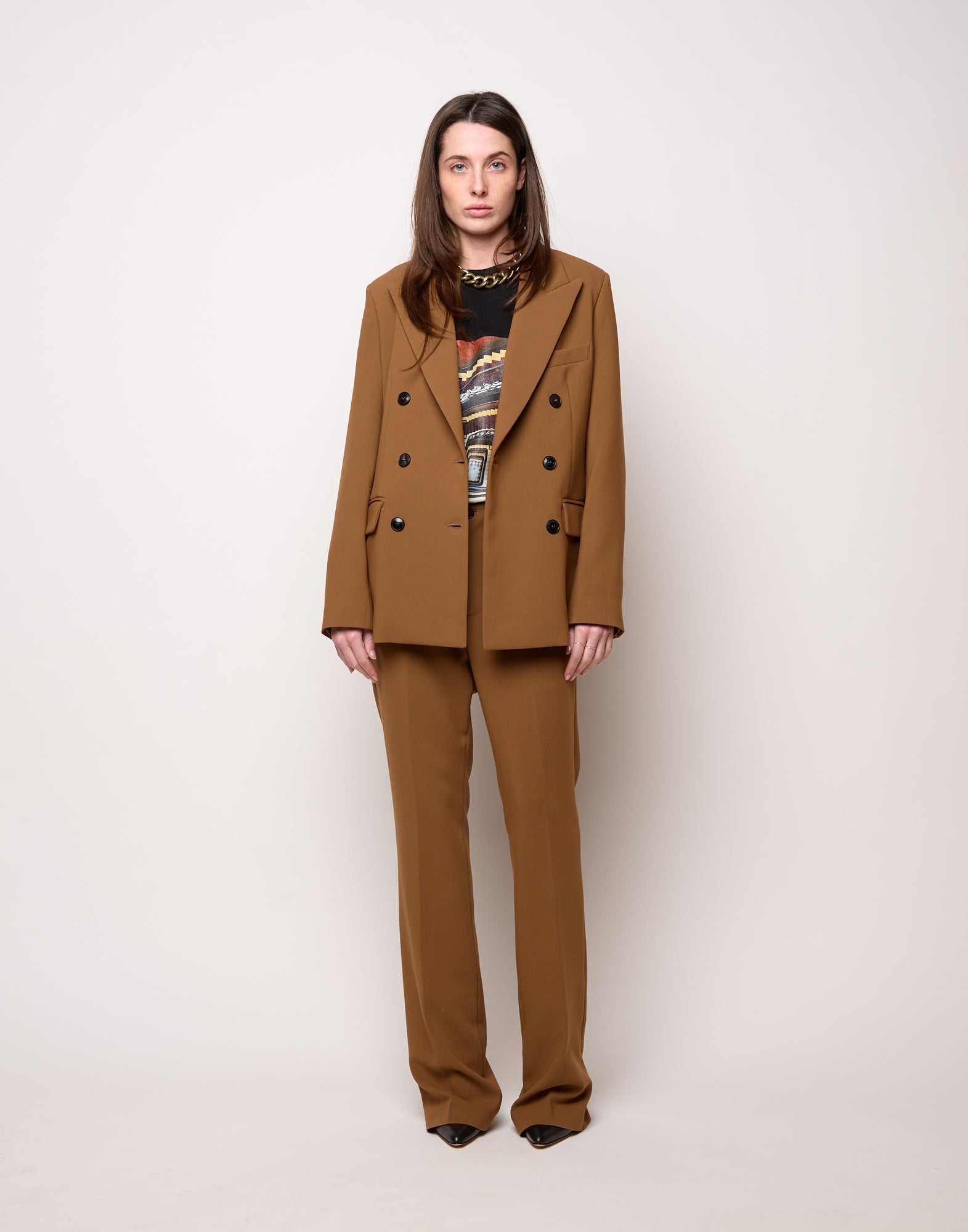 Blazer Doppio Petto in Doppio Crepe Stretch Cannella