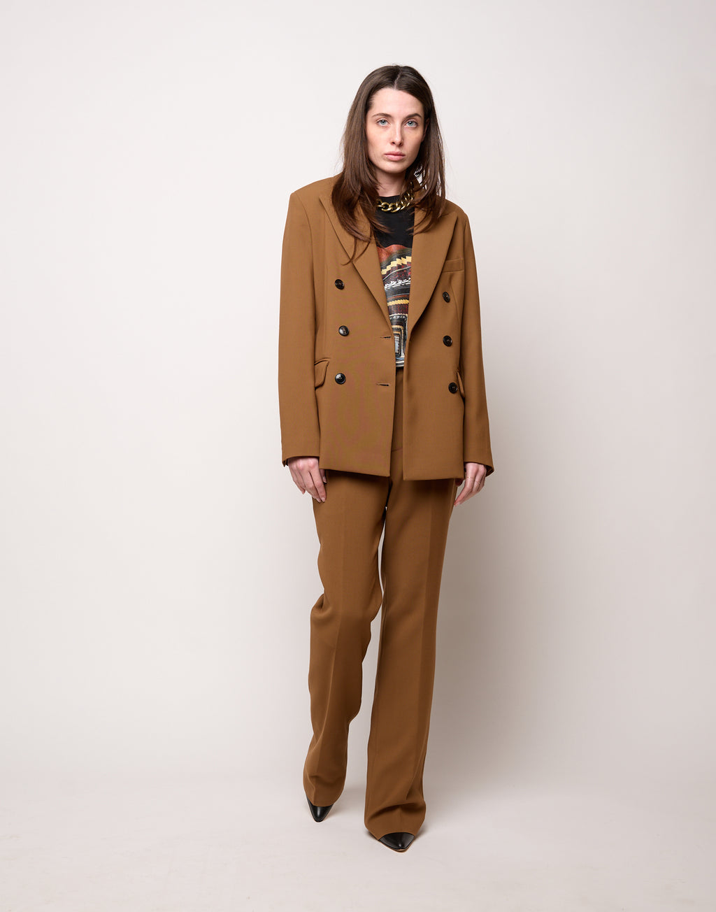 Blazer Doppio Petto in Doppio Crepe Stretch Cannella