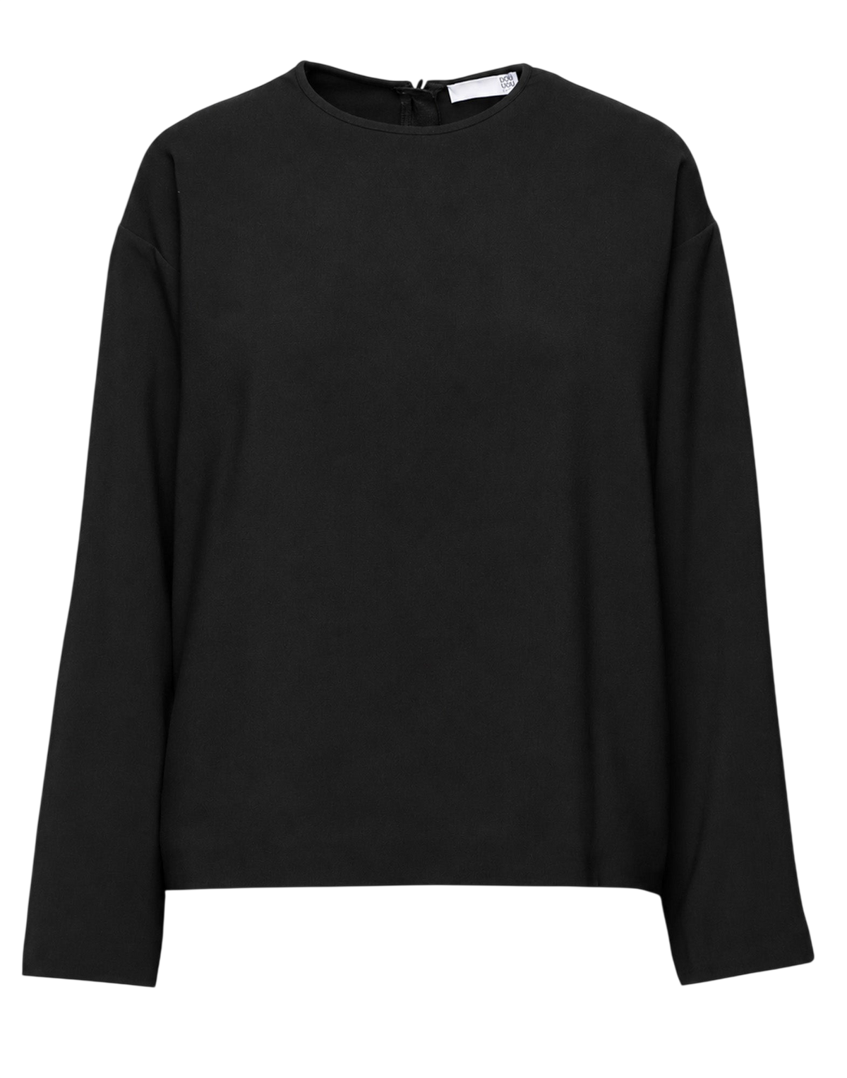 Black Stretch Double Crepe Round Neck Blouse