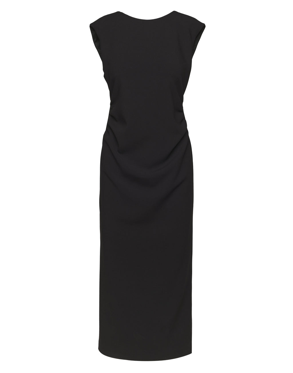 Abito Smanicato con Drappeggio in Doppio Crepe Stretch Nero