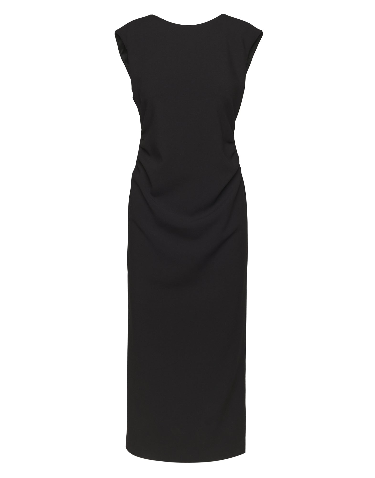 Abito Smanicato con Drappeggio in Doppio Crepe Stretch Nero