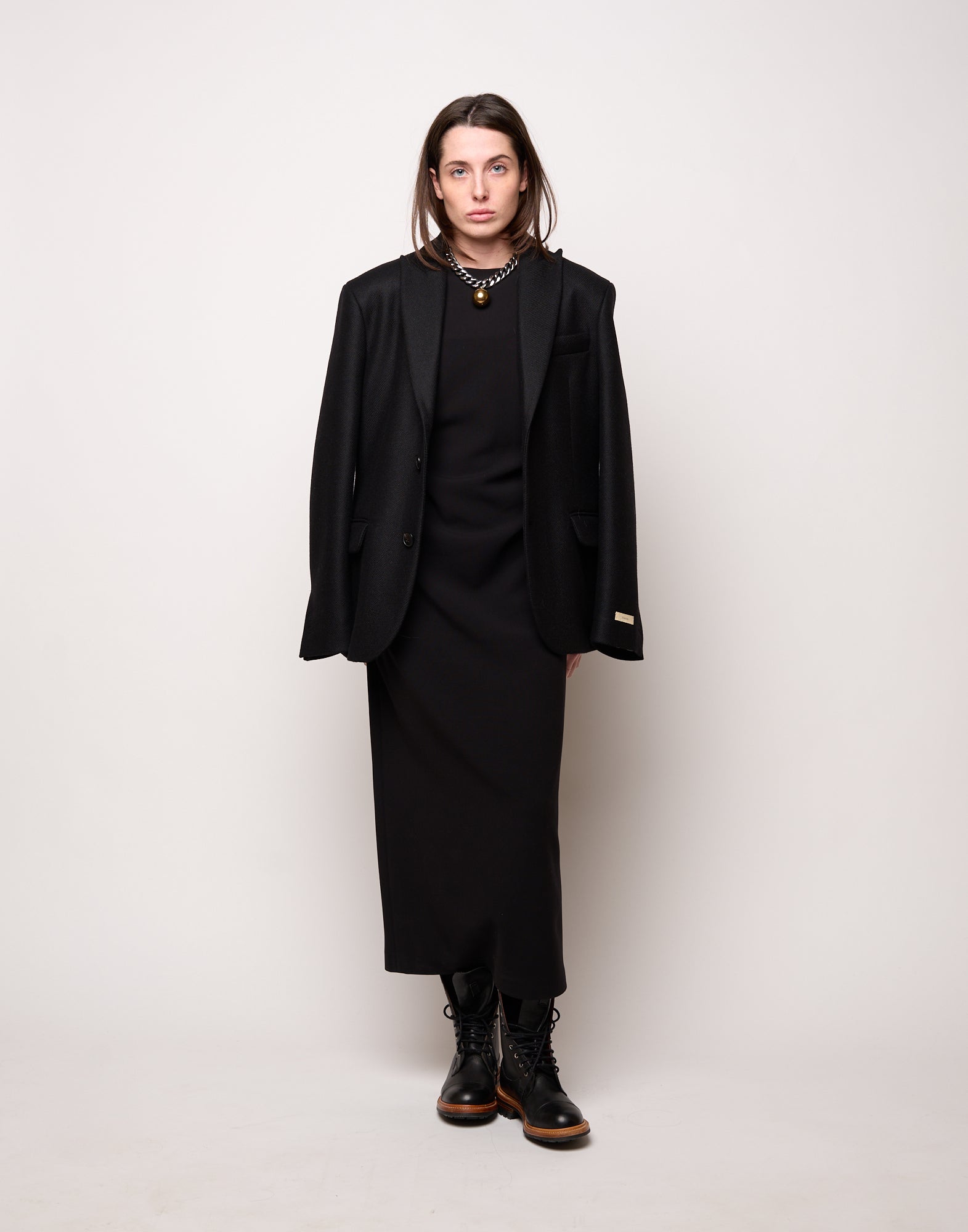 Abito Smanicato con Drappeggio in Doppio Crepe Stretch Nero
