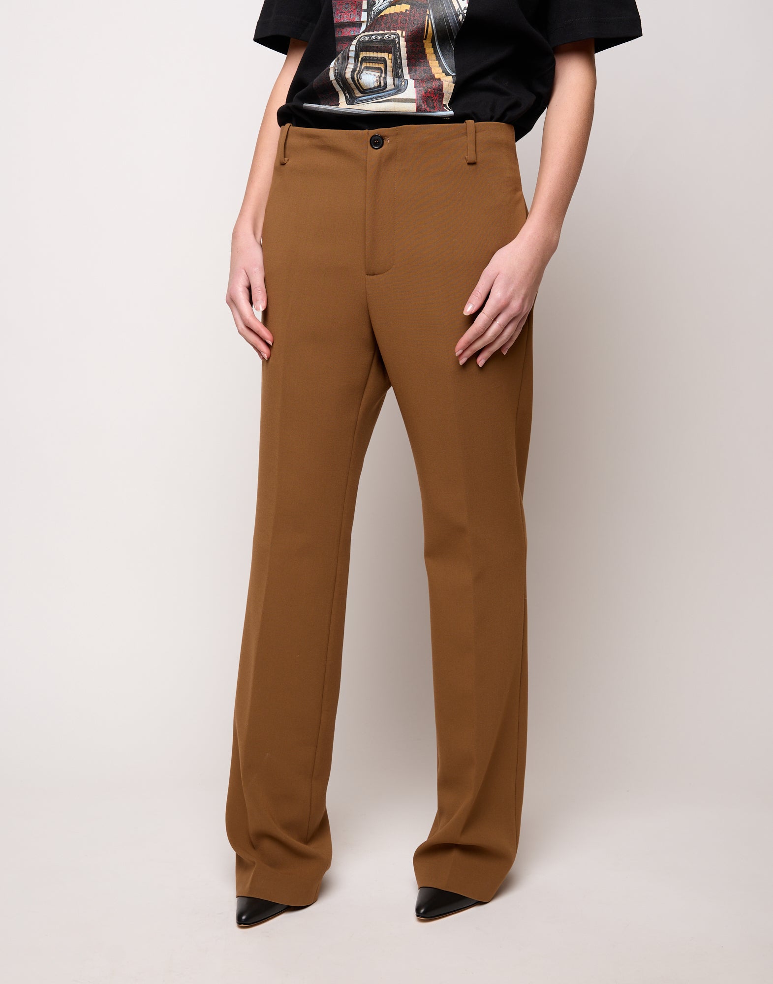 Pantalone Flair in Doppio Crepe Stretch Cannella