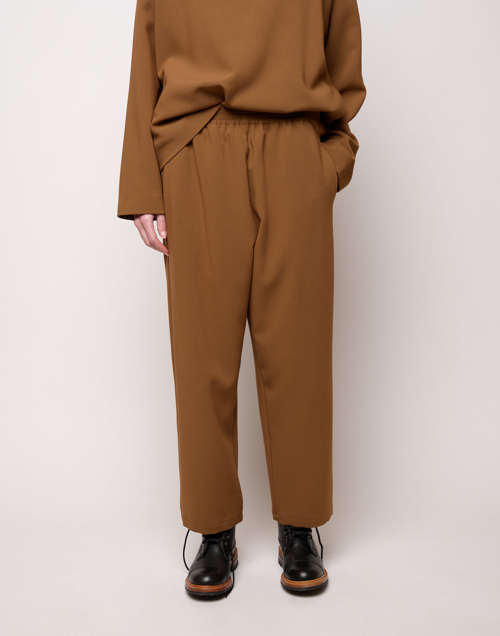 Pantalone con Elastico In Vita in Doppio Crepe Stretch Cannella