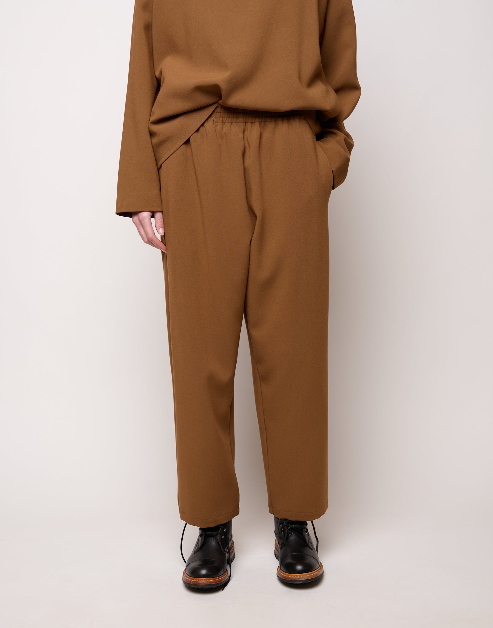 Pantalone con Elastico In Vita in Doppio Crepe Stretch Cannella
