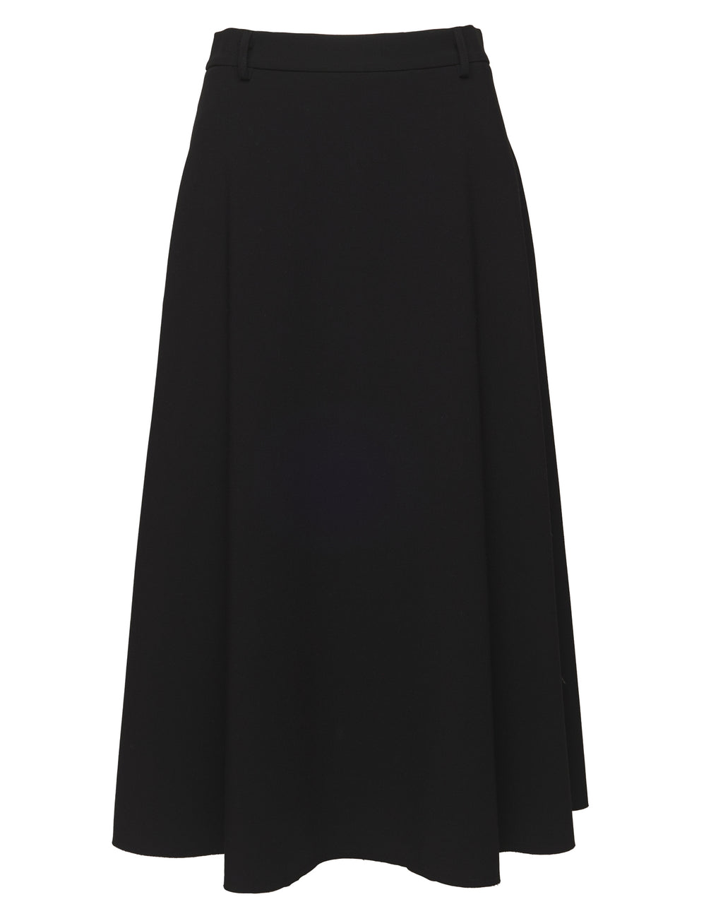 Gonna Midi Svasata con Pieghe in Doppio Crepe Stretch Nero