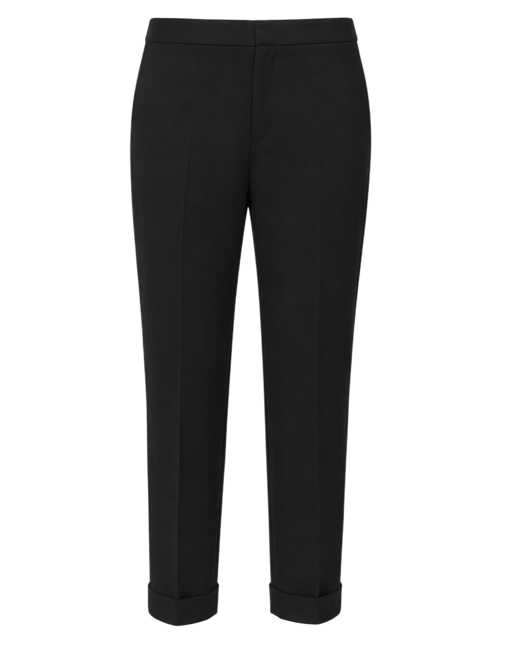 Pantalon cigarette à revers en double crêpe stretch noir