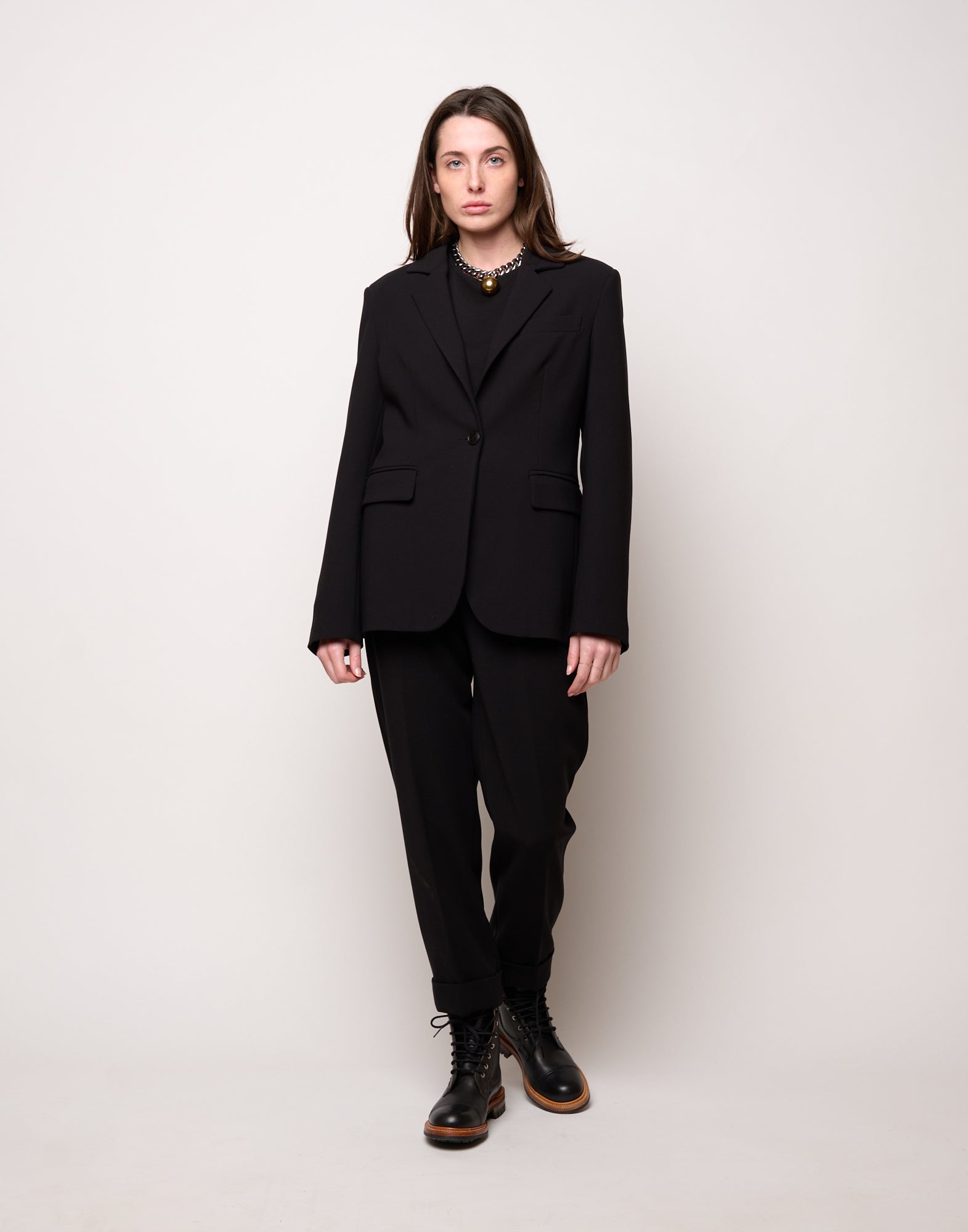 Pantalone a Sigaretta con Risvolto in Doppio Crepe Stretch Nero