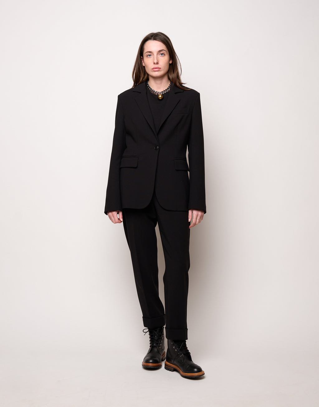 Pantalone a Sigaretta con Risvolto in Doppio Crepe Stretch Nero
