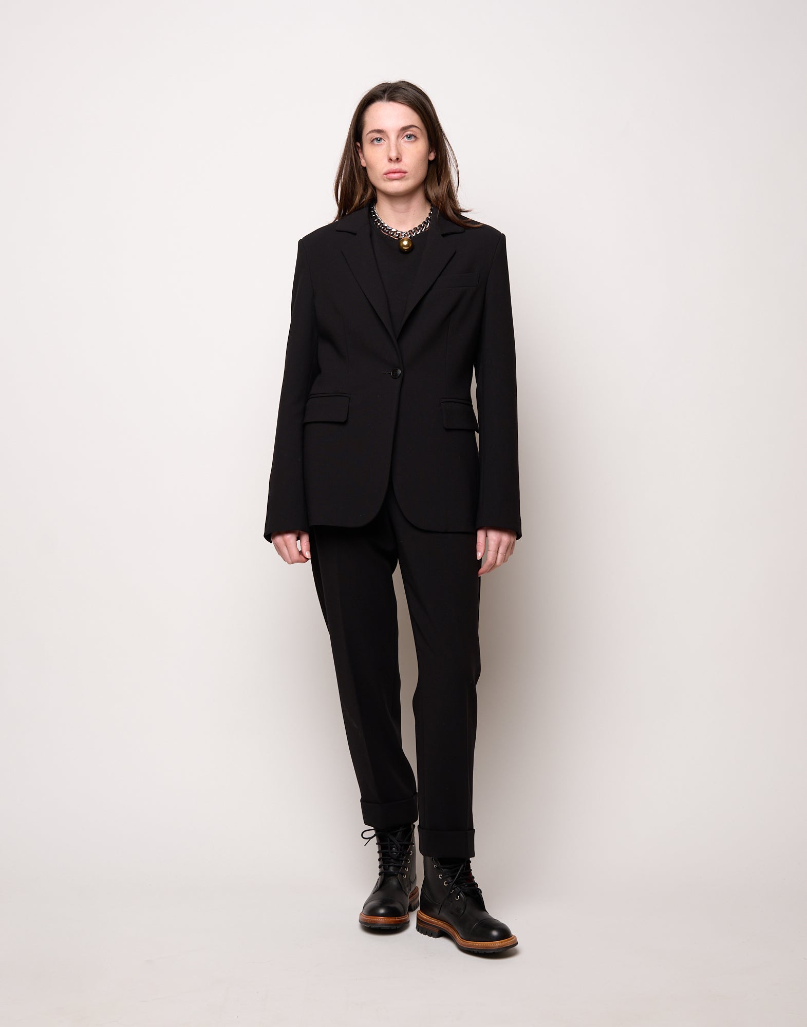 Pantalone a Sigaretta con Risvolto in Doppio Crepe Stretch Nero