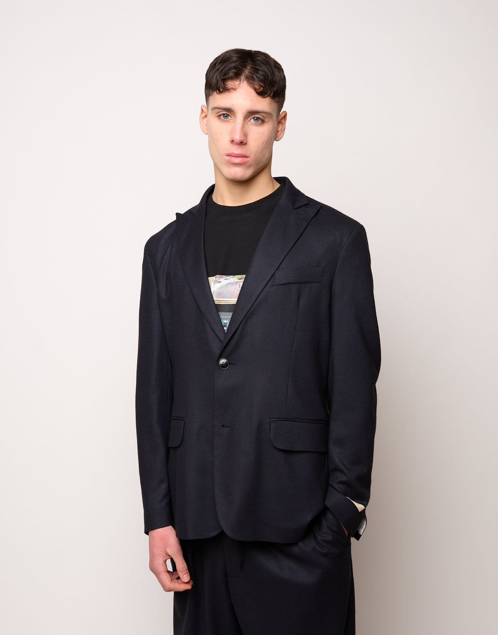 Giacca Monopetto Genderless in Flanella Stretch Blu Abisso