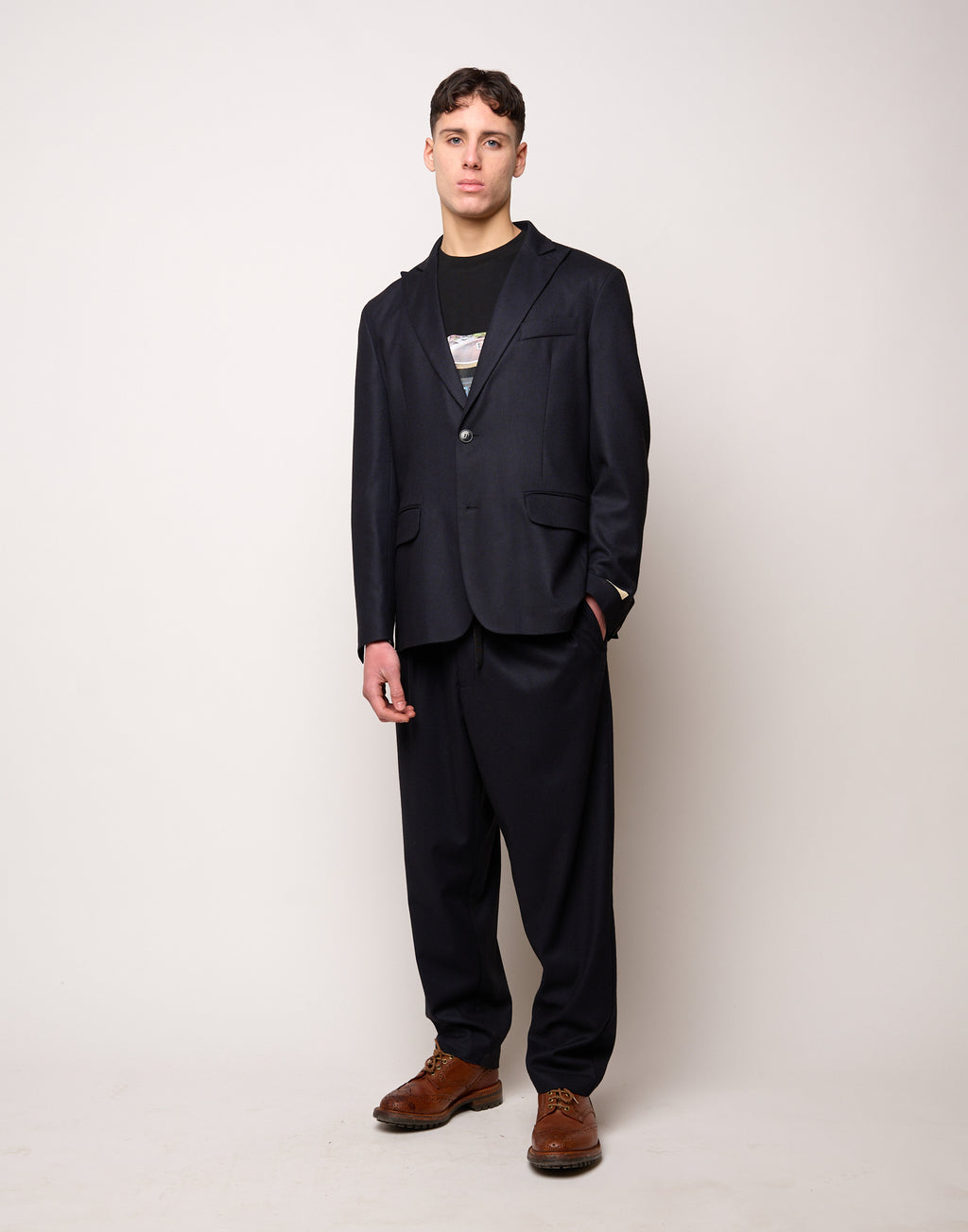 Giacca Monopetto Genderless in Flanella Stretch Blu Abisso