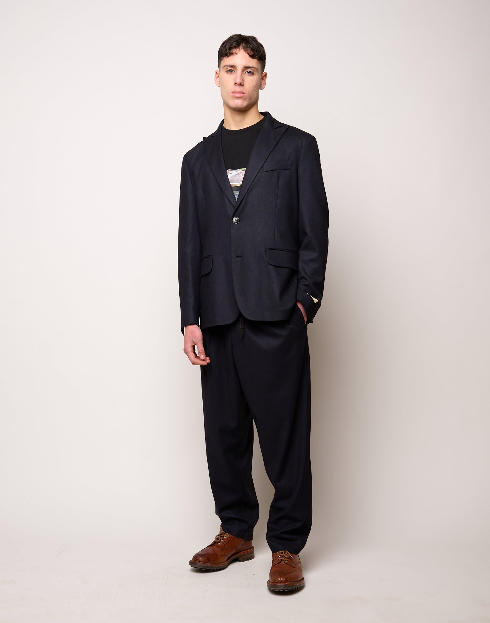 Giacca Monopetto Genderless in Flanella Stretch Blu Abisso
