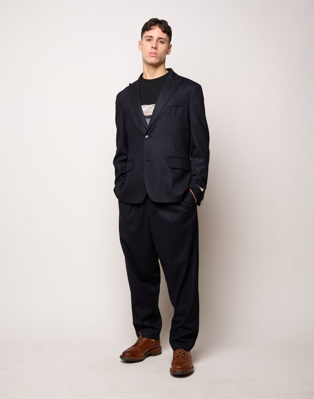 Giacca Monopetto Genderless in Flanella Stretch Blu Abisso