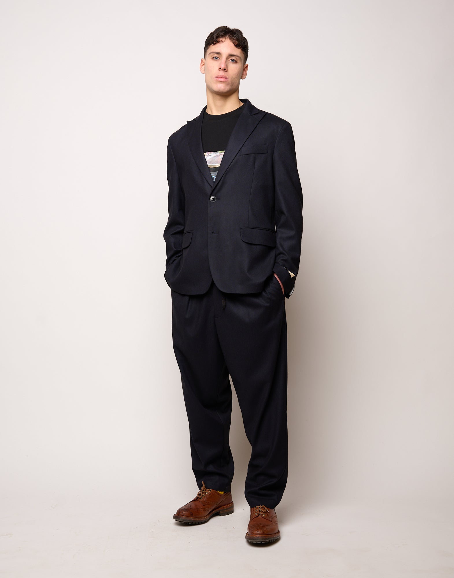 Giacca Monopetto Genderless in Flanella Stretch Blu Abisso