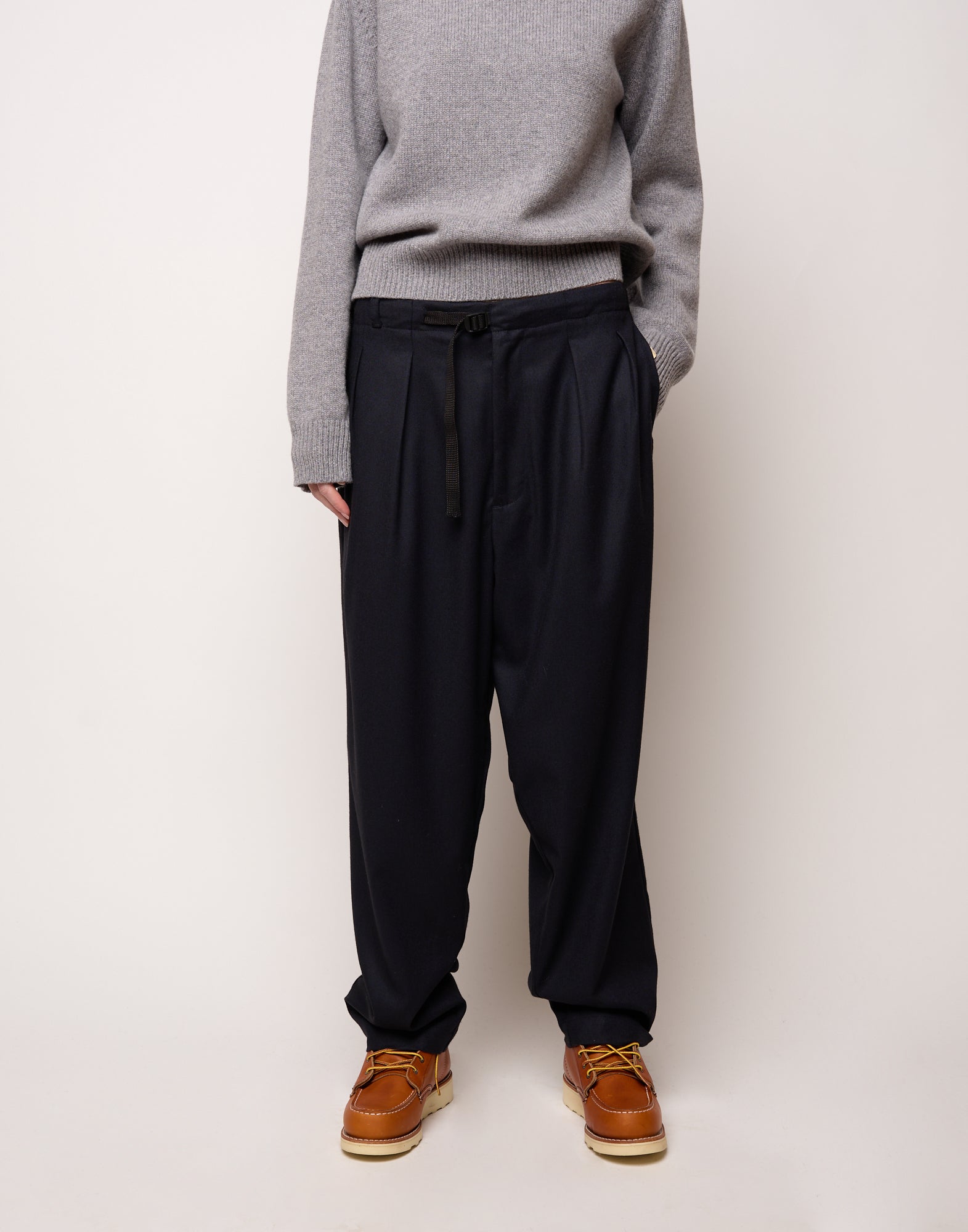Pantalone Genderless con Cintura in Vita in Flanella Stretch Blu Abisso