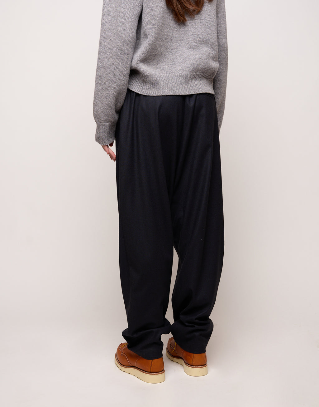 Pantalone Genderless con Cintura in Vita in Flanella Stretch Blu Abisso