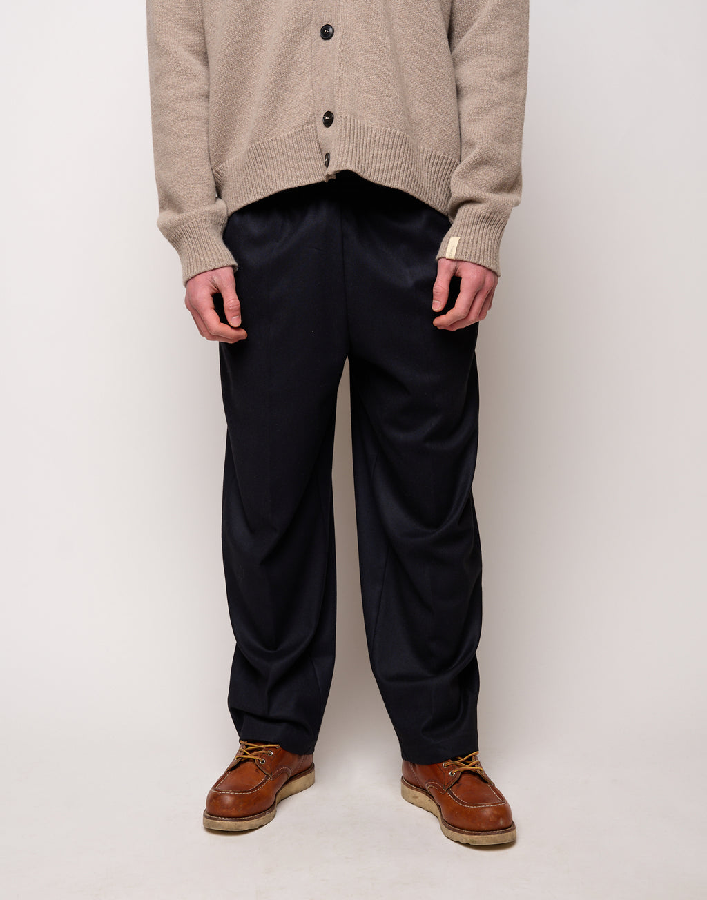 Pantalone Genderless con Cintura in Vita in Flanella Stretch Blu Abisso