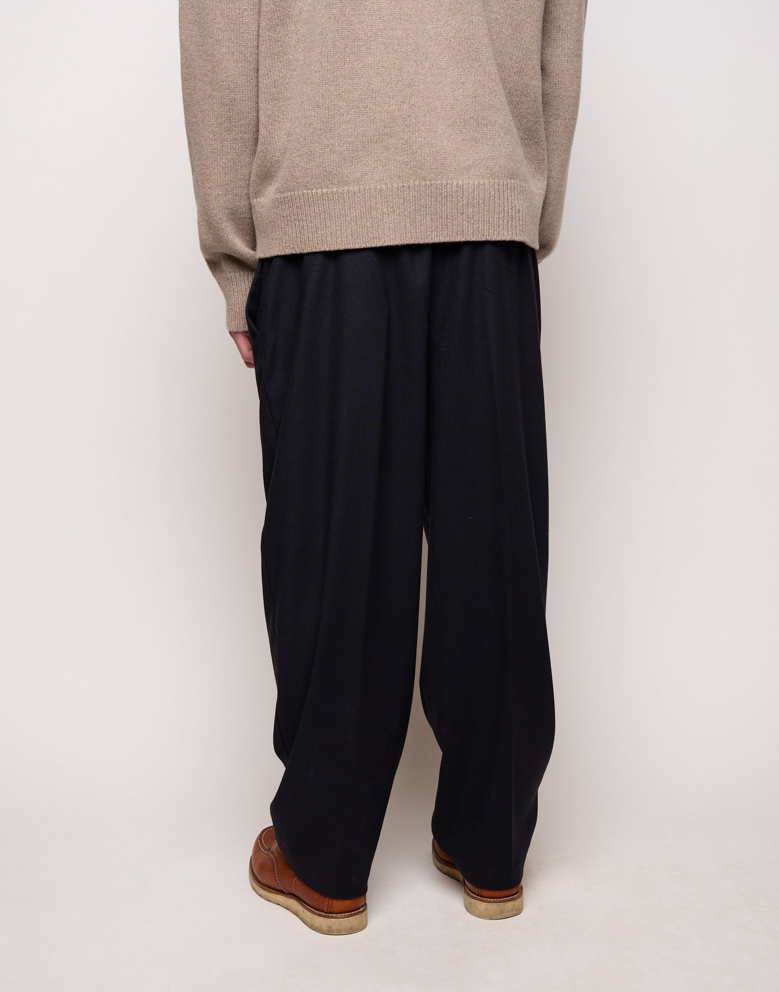 Pantalone Genderless con Cintura in Vita in Flanella Stretch Blu Abisso