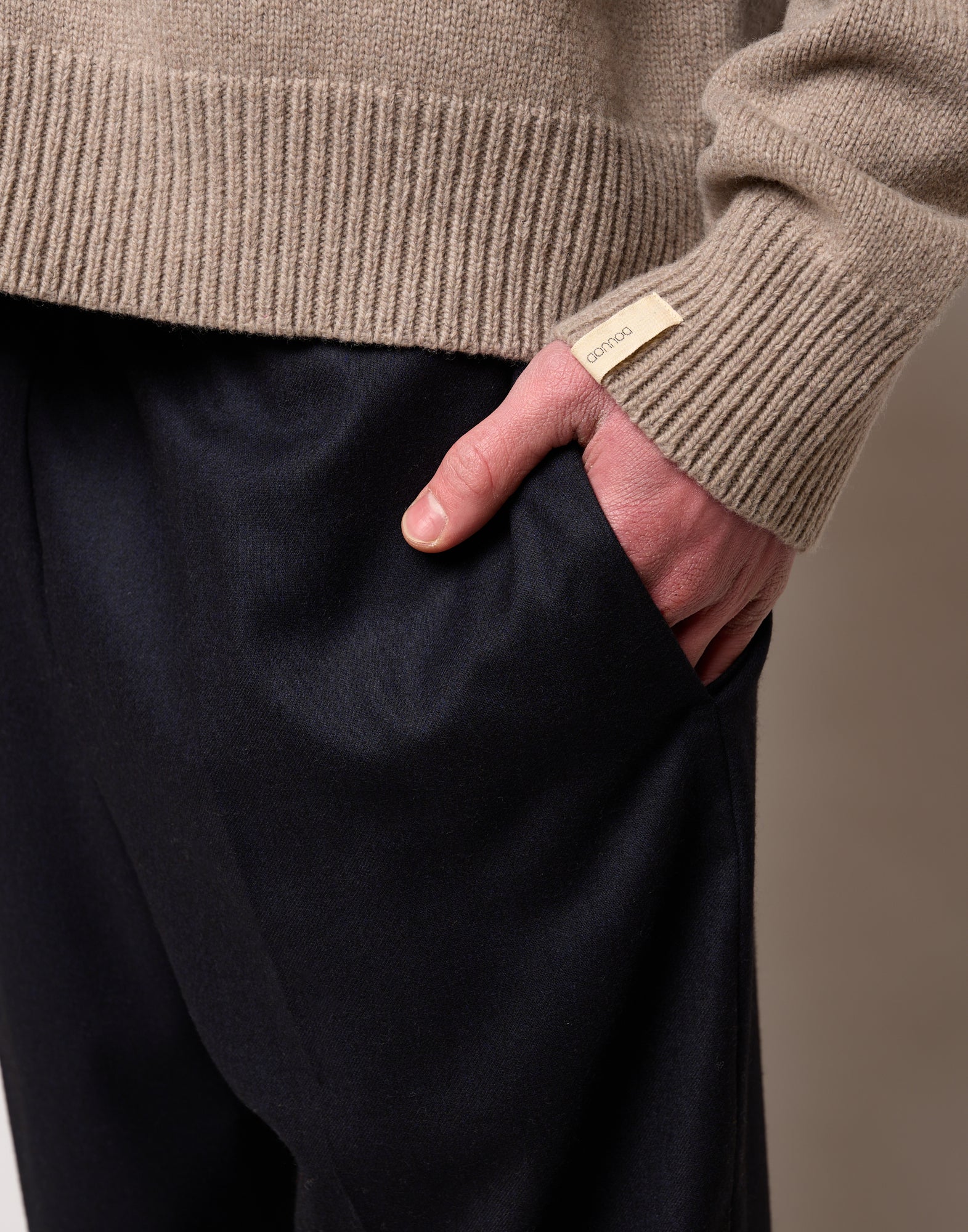 Pantalone Genderless con Cintura in Vita in Flanella Stretch Blu Abisso