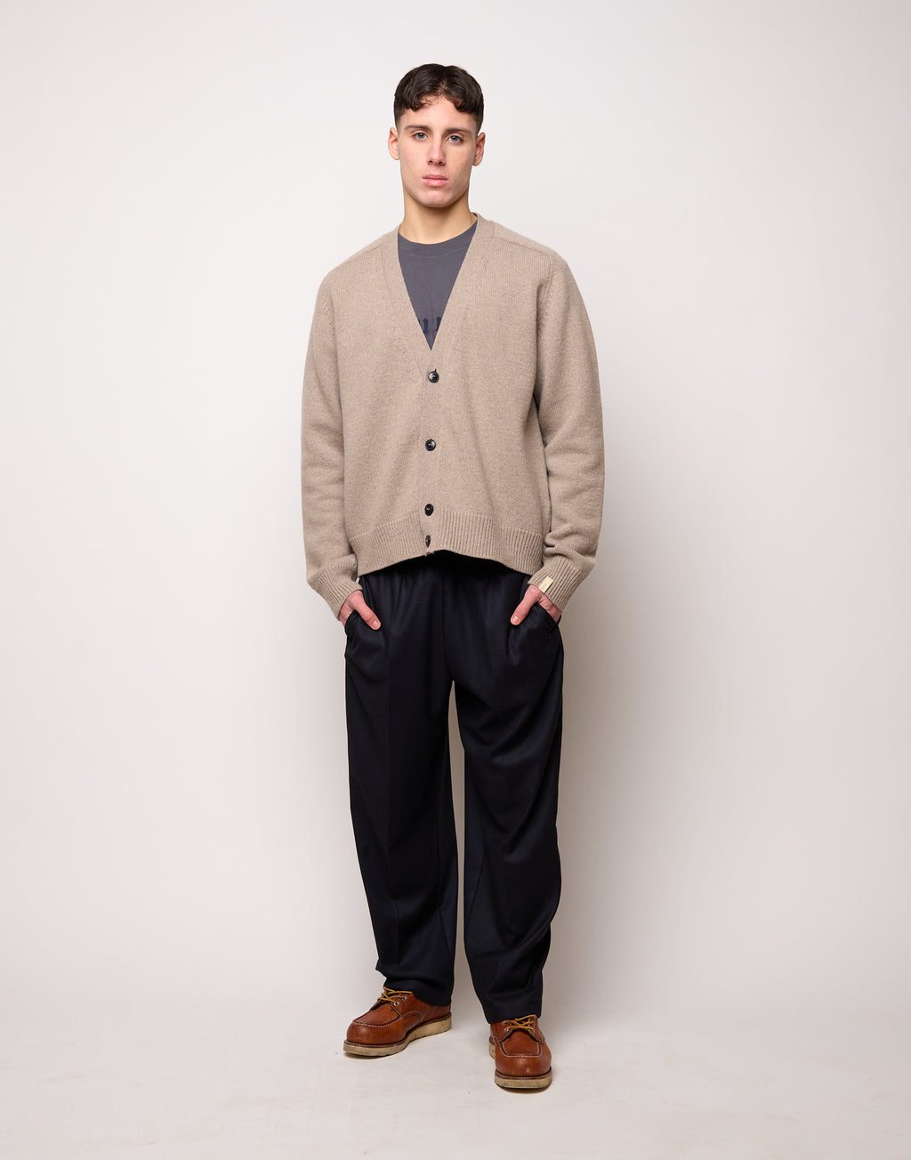 Pantalone Genderless con Cintura in Vita in Flanella Stretch Blu Abisso