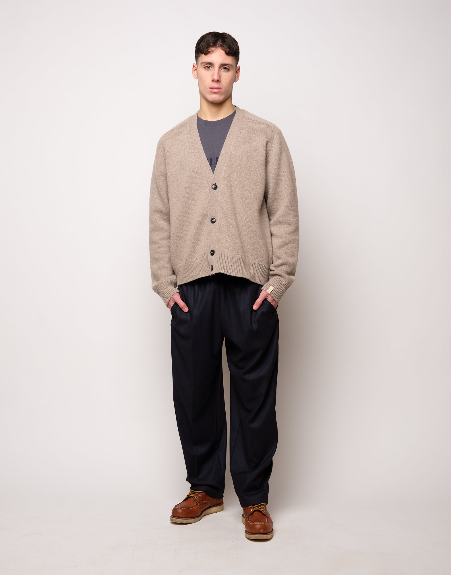 Pantalone Genderless con Cintura in Vita in Flanella Stretch Blu Abisso