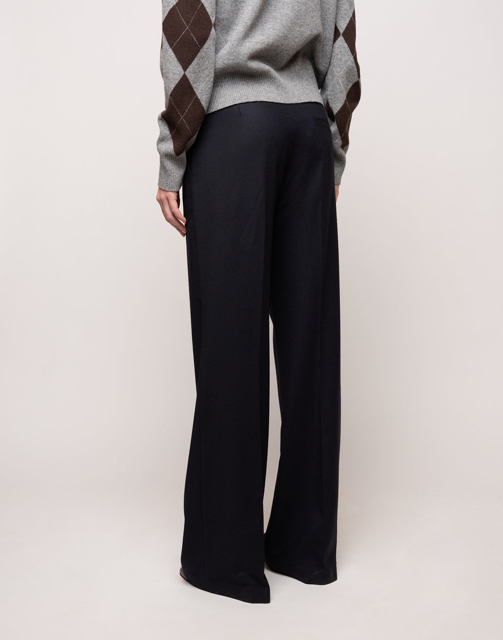 Pantalone Flair con Piega Stirata in Flanella Stretch Blu Abisso