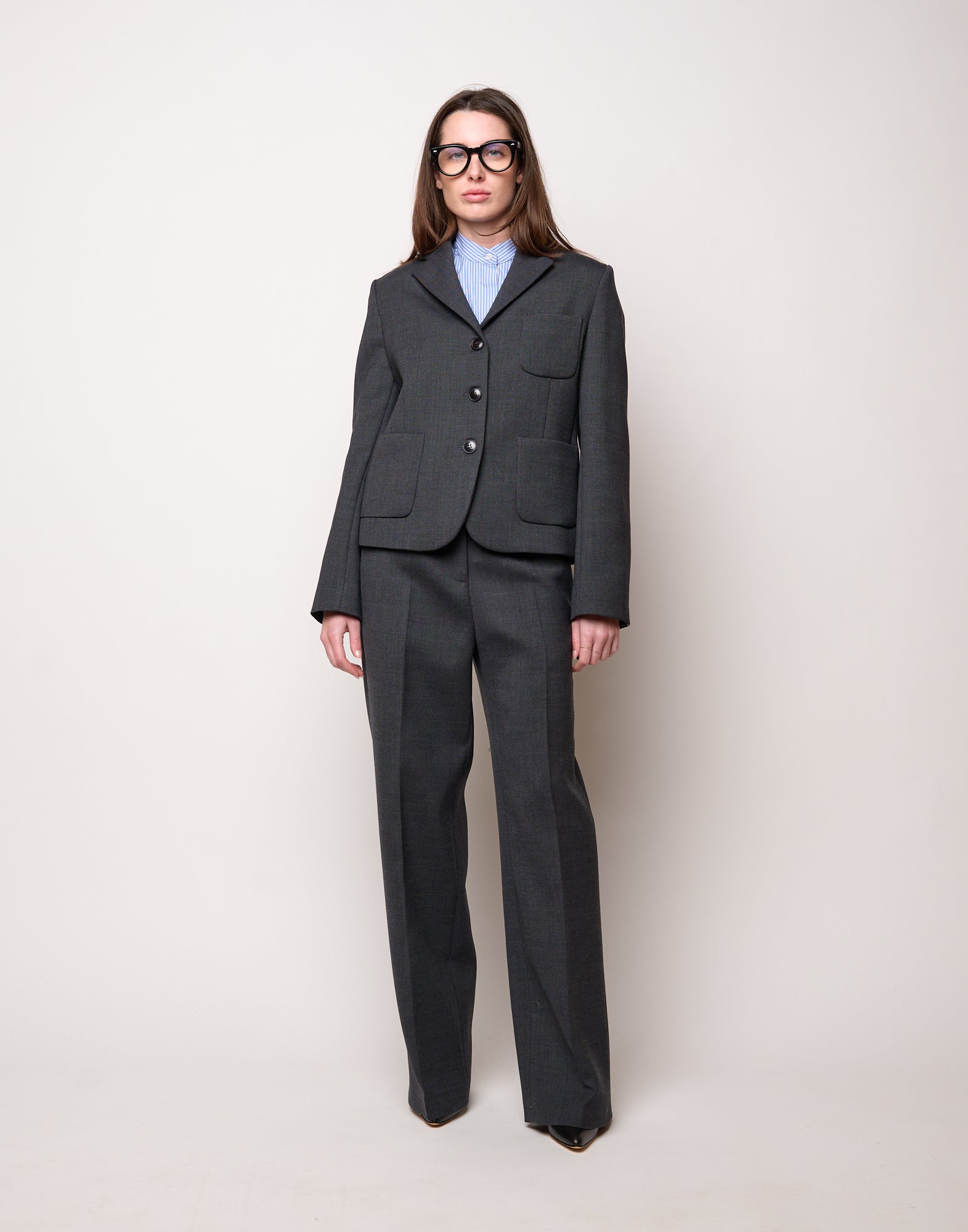 Giacca Corta con Collo a Rever Antracite