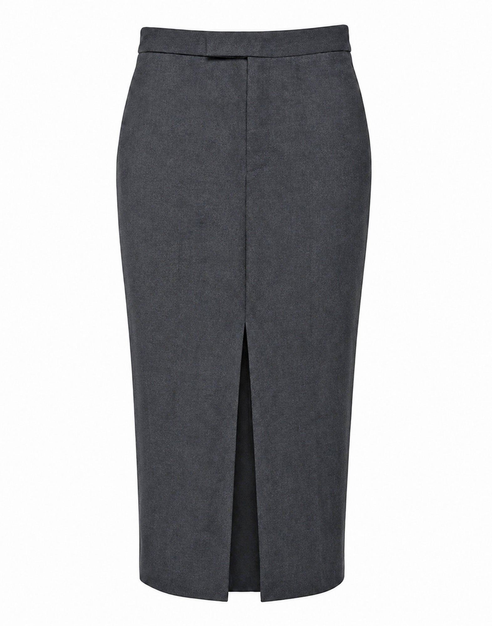 Longuette con Spacco in Doppio Twill Stretch Antracite