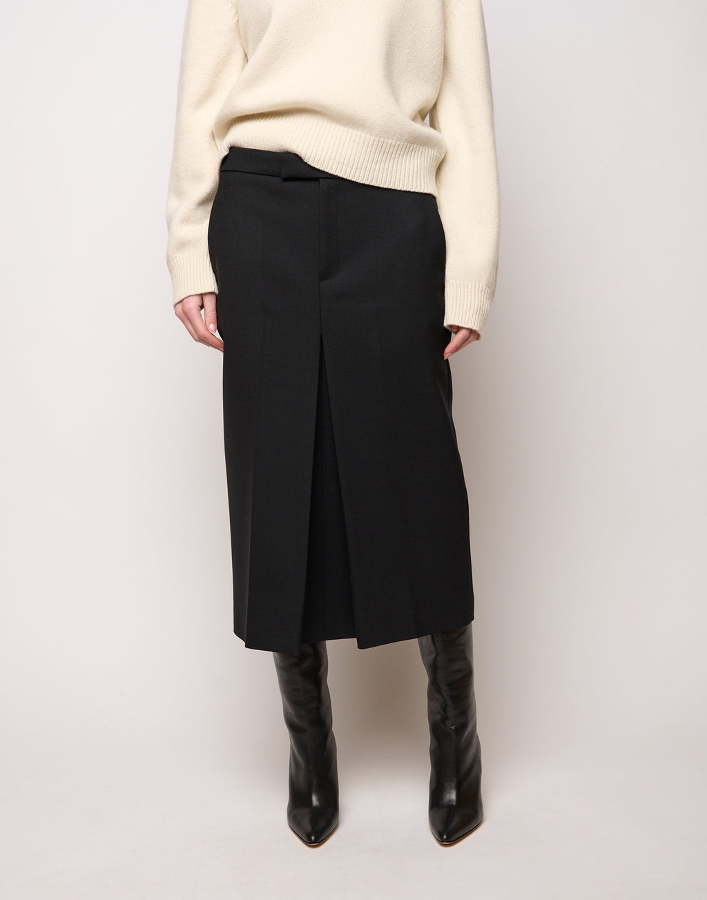 Longuette con Spacco in Doppio Twill Stretch Nero