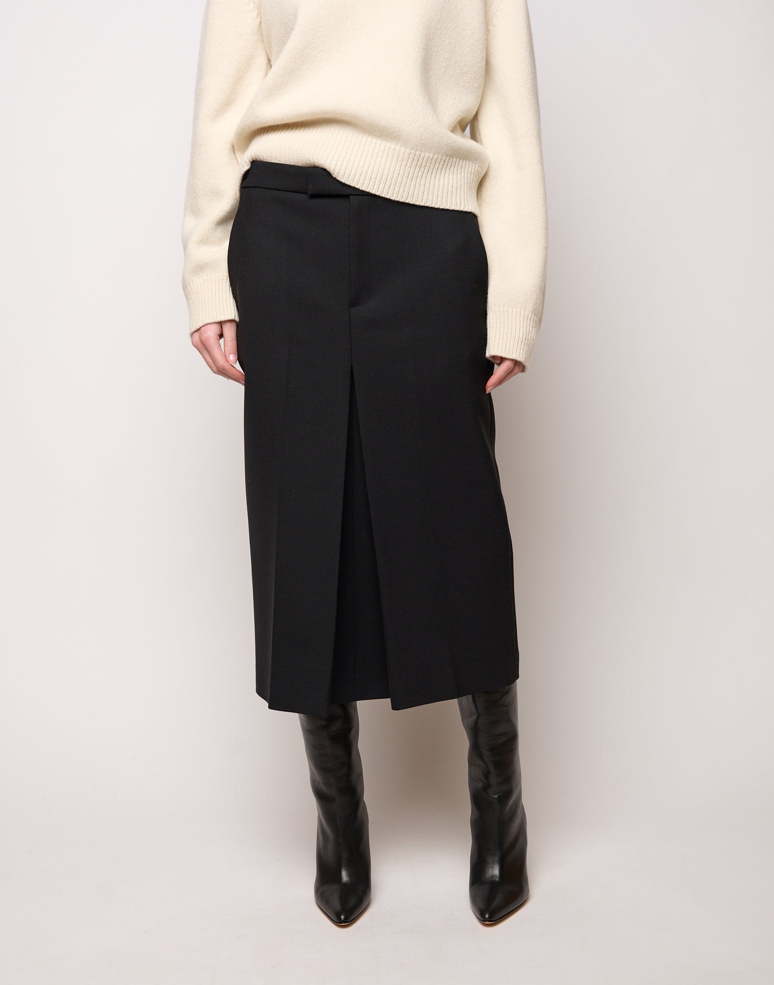 Longuette con Spacco in Doppio Twill Stretch Nero