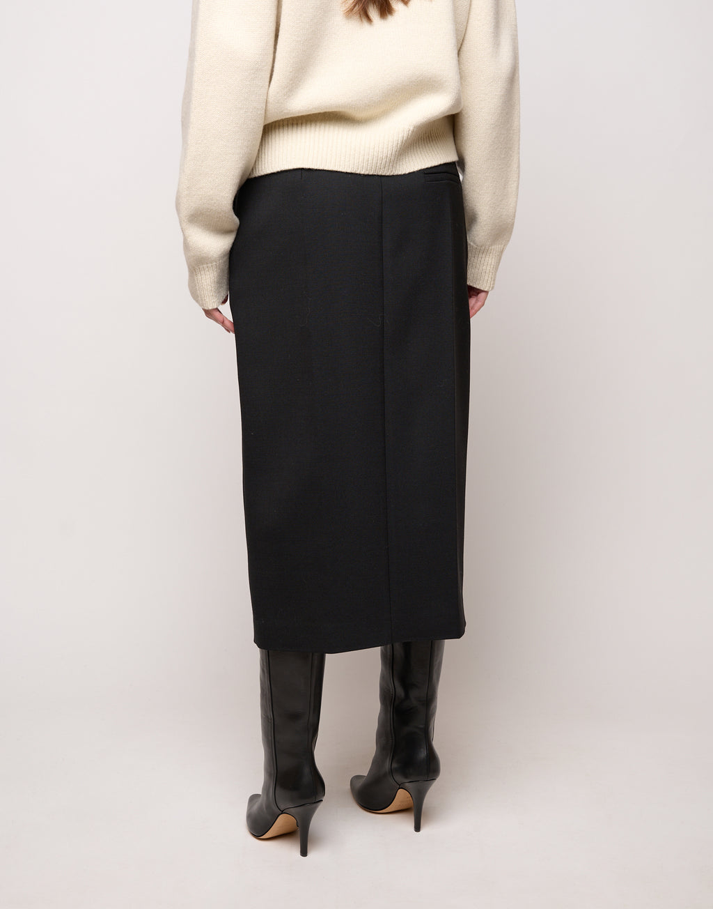 Longuette con Spacco in Doppio Twill Stretch Nero