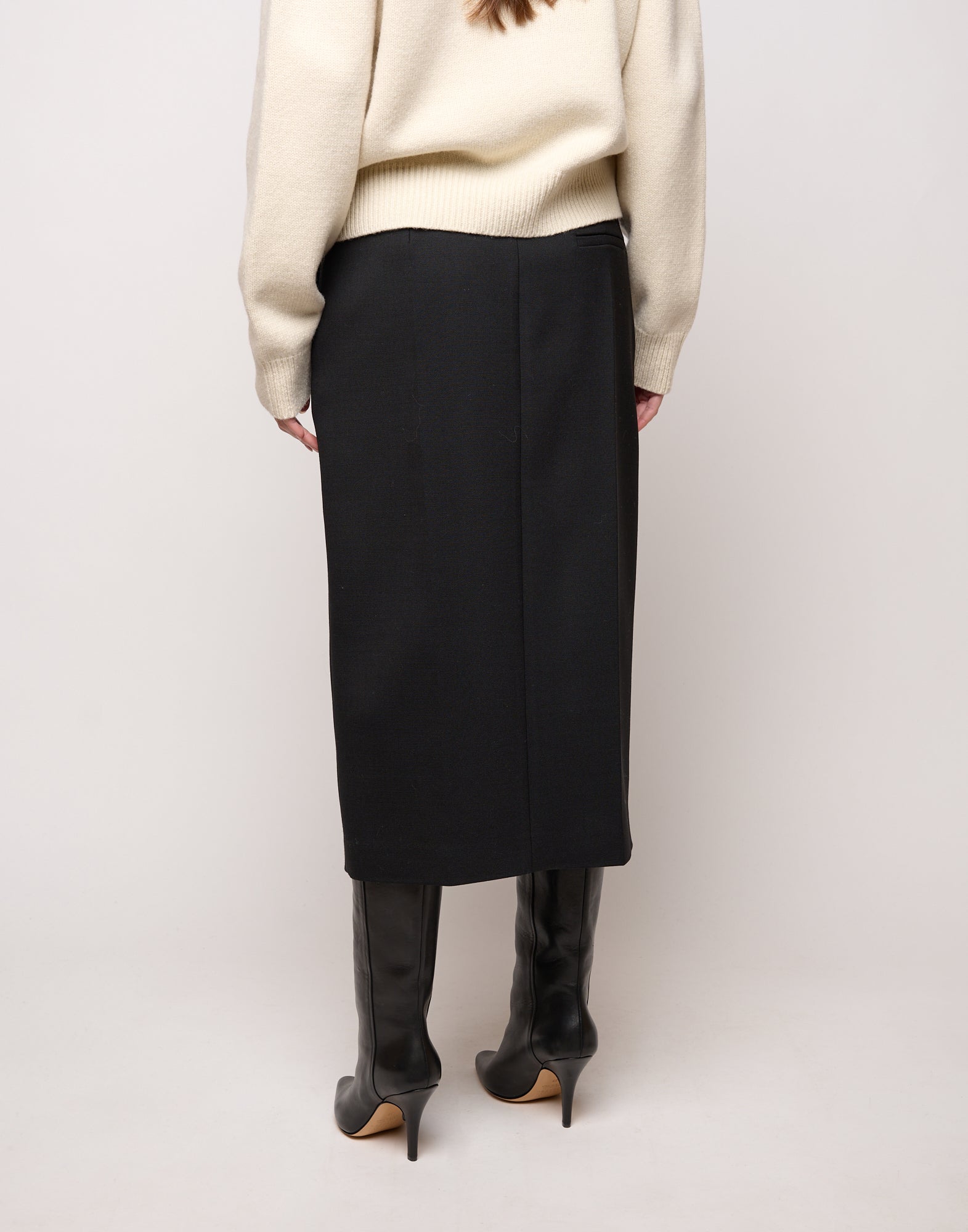 Longuette con Spacco in Doppio Twill Stretch Nero