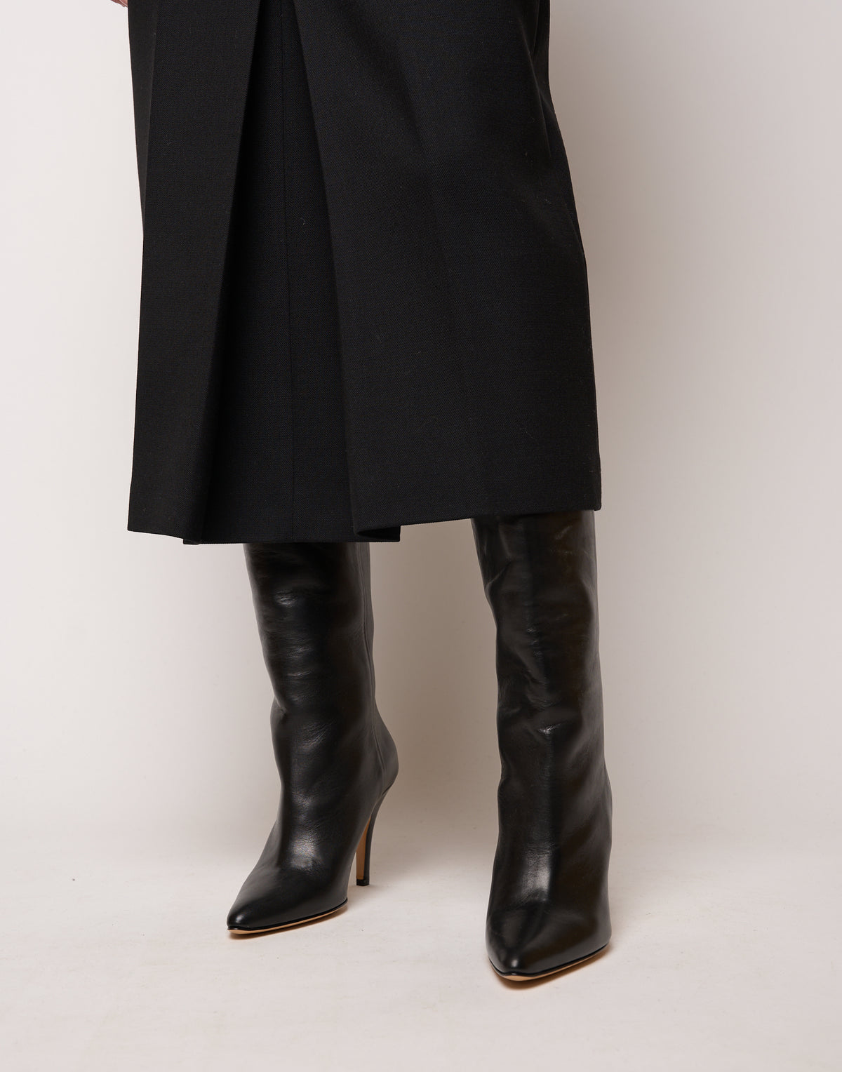 Longuette con Spacco in Doppio Twill Stretch Nero