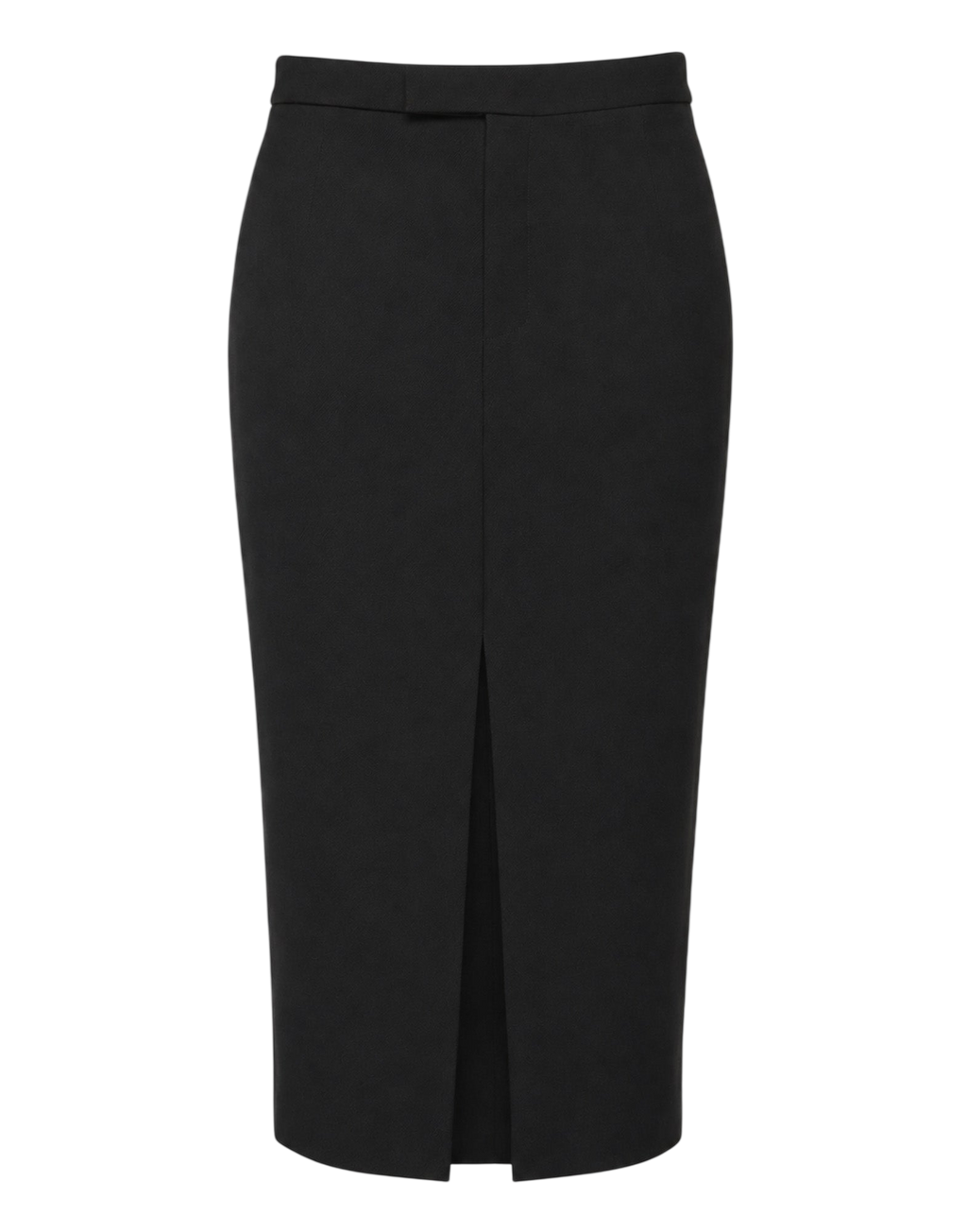 Black Stretch Double Twill Midi Skirt with Slit