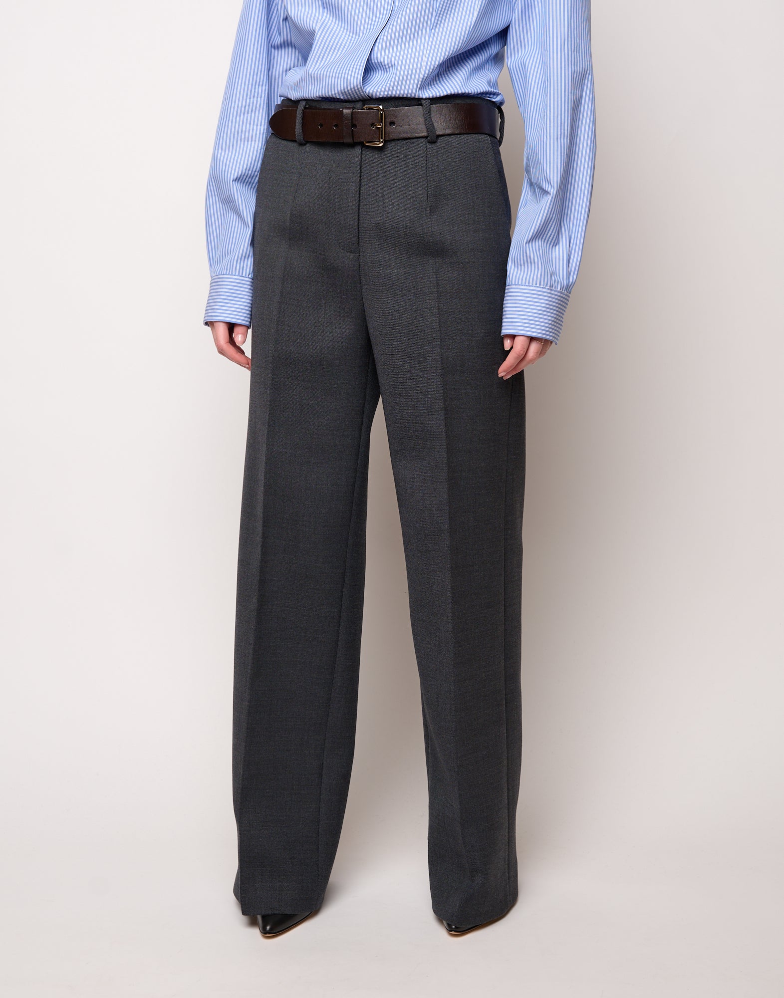 Pantalone Maschile a Gamba Larga in Doppio Twill Stretch Antracite