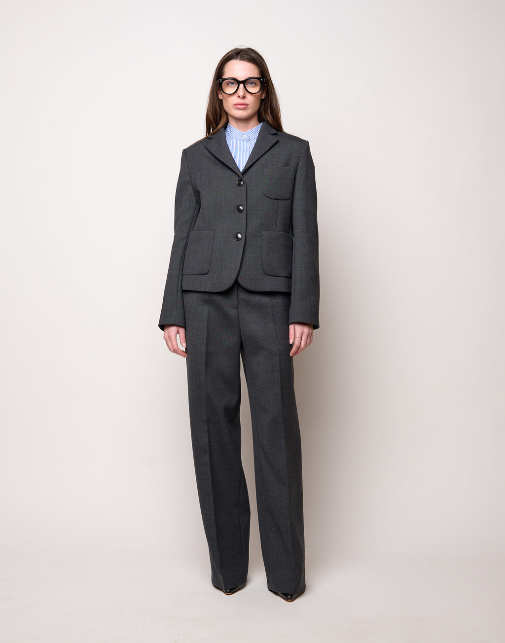 Pantalone Maschile a Gamba Larga in Doppio Twill Stretch Antracite