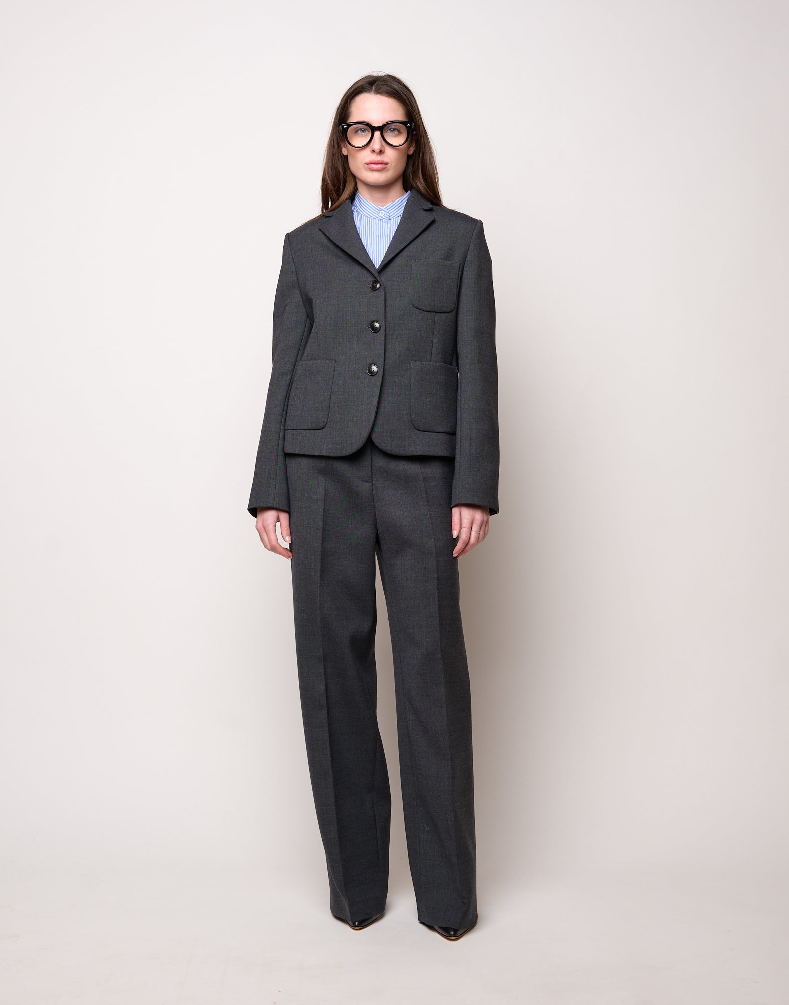Pantalone Maschile a Gamba Larga in Doppio Twill Stretch Antracite