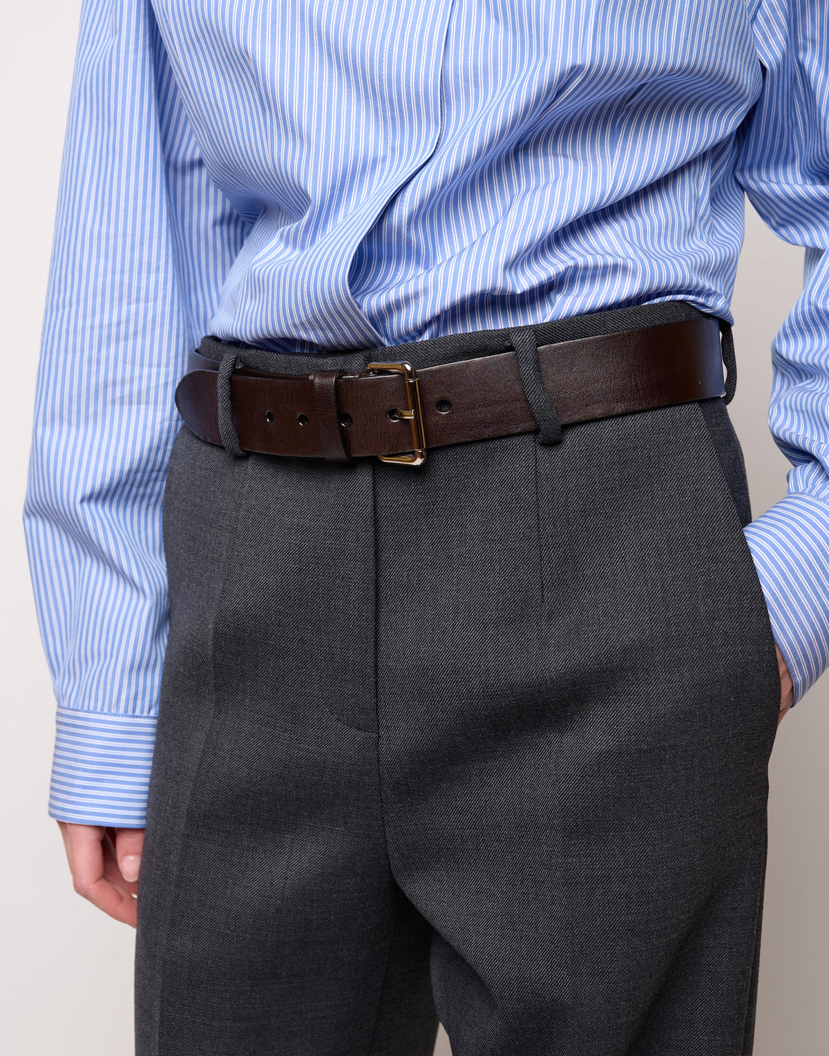 Pantalone Maschile a Gamba Larga in Doppio Twill Stretch Antracite
