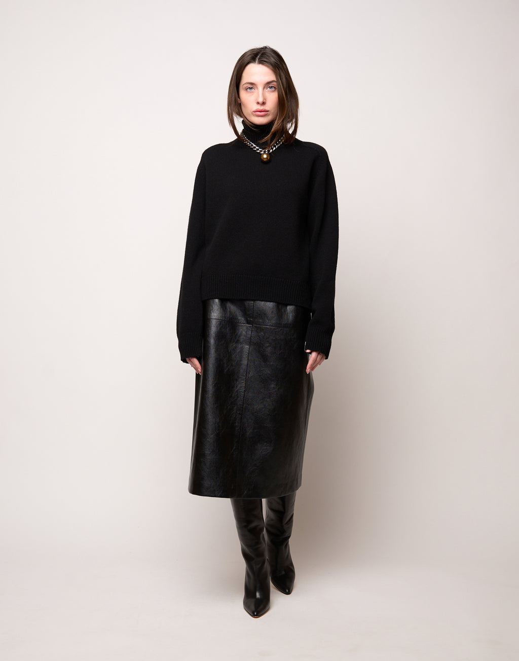 Longuette con Baschina in Ecopelle Old Nero